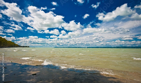 Fototapeta Lake Balaton in Hungary with nice clouds in summer
