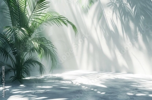 Fototapeta a background of a white room with a silhouette of a tropical tree