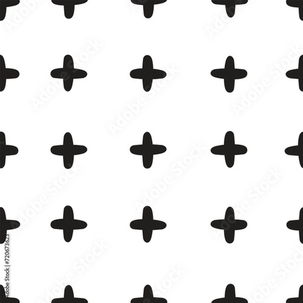 Fototapeta Scandinavian monochrome cross stitch, seamless pattern scrapbook paper design, black vector icon doodle