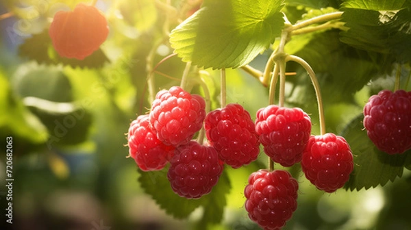 Fototapeta red raspberries on a branch