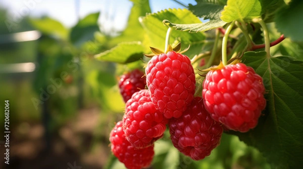 Fototapeta ripe raspberry on a bush