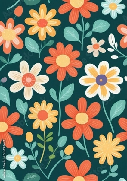Fototapeta Childrens Illustration Of Seamless Pattern With Flowers