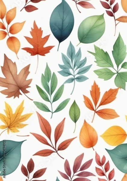 Fototapeta Watercolor Illustration Of Colorful Leaves Isolated On White Background