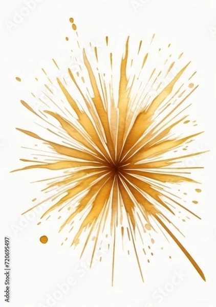 Fototapeta Watercolor Illustration Of A Golden Firework Texture Isolated On White Background