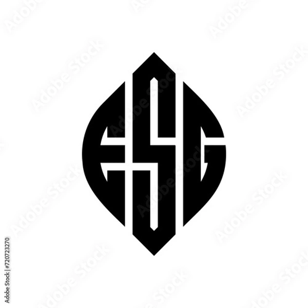 Obraz ESG circle letter logo design with circle and ellipse shape. ESG ellipse letters with typographic style. The three initials form a circle logo. ESG Circle Emblem Abstract Monogram Letter Mark Vector.