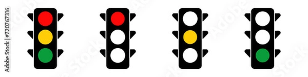 Fototapeta Traffic control light signal with red, yellow and green color flat icon. Signal traffic light in vector design flat style