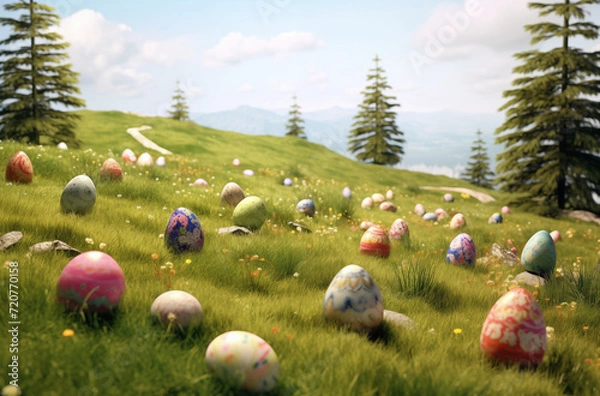 Obraz Eine Wiese mit Ostereiernn