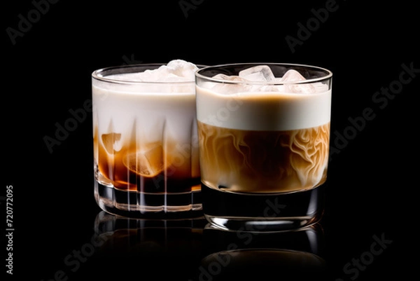 Fototapeta Set of White Russian cocktail featuring layers of cream, coffee liqueur and vodka
