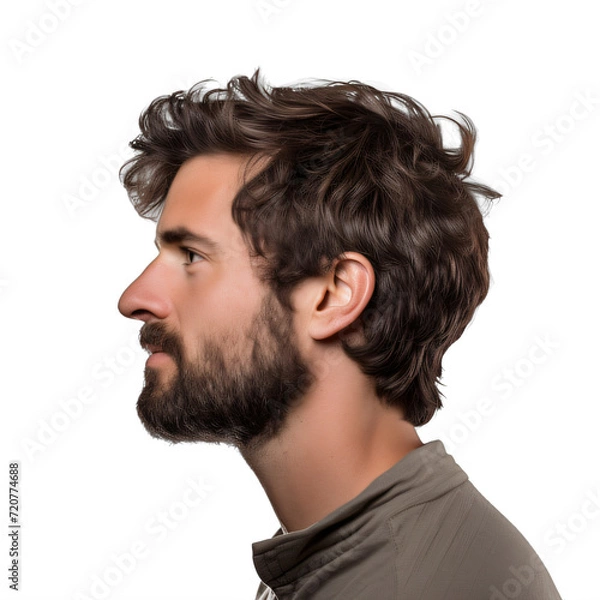 Fototapeta close-up side view of a young bearded man on a transparent background png isolated