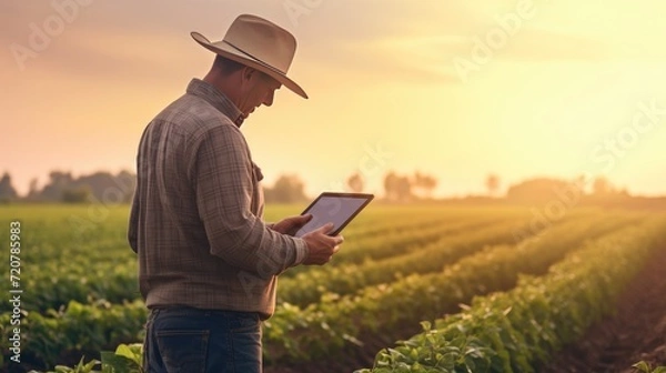 Fototapeta Modern farmer using a digital tablet