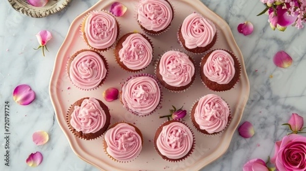 Fototapeta Cupcakes with vibrant pink frosting and sprinkles generative ai