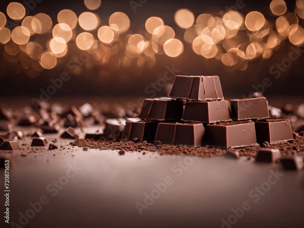 Fototapeta chocolate bars composition with bokeh background