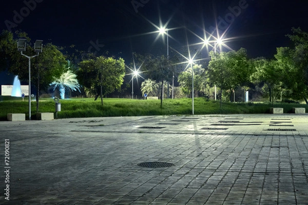 Obraz Street at night in the new town with light and trees