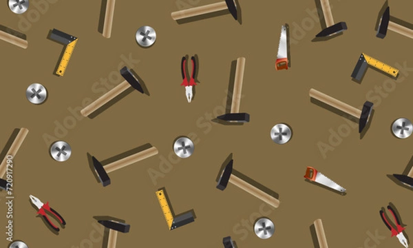 Fototapeta Seamless pattern of carpenter's tools. Hammers and screw.
