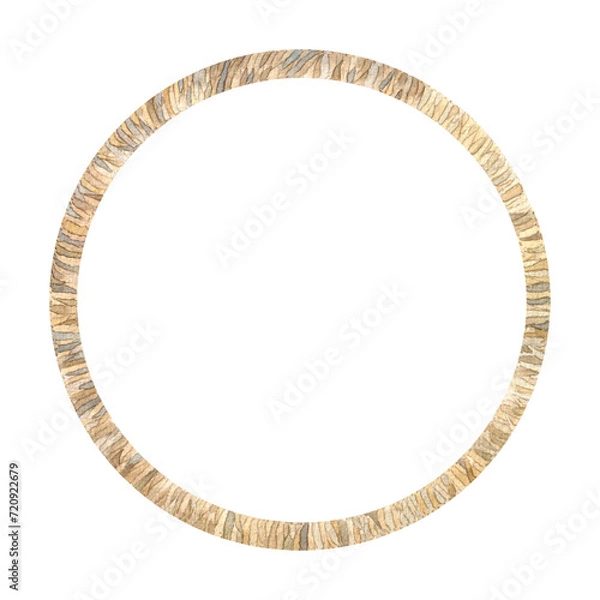 Obraz Watercolor painted round frame wrapped in rope, natural colors. on white background