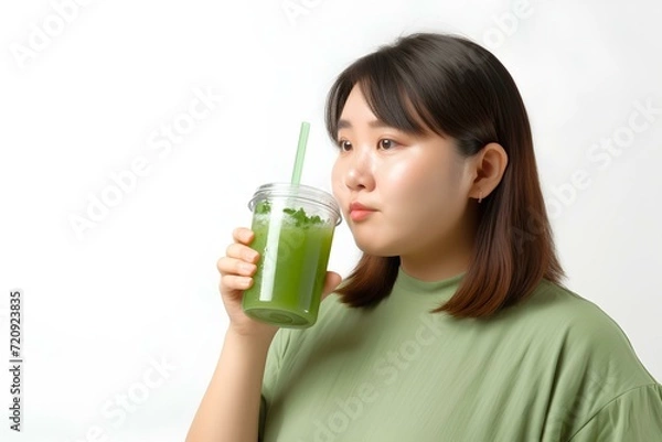 Obraz 青汁を飲むぽっちゃり女性