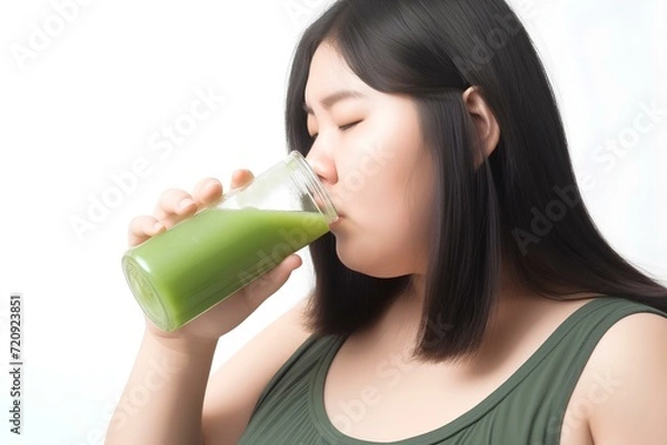 Obraz 青汁を飲むぽっちゃり女性