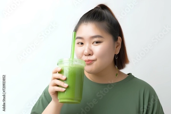 Obraz 青汁を飲むぽっちゃり女性