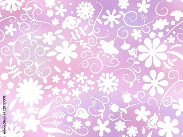 Obraz 花と鳥のシームレスパターン　E-2