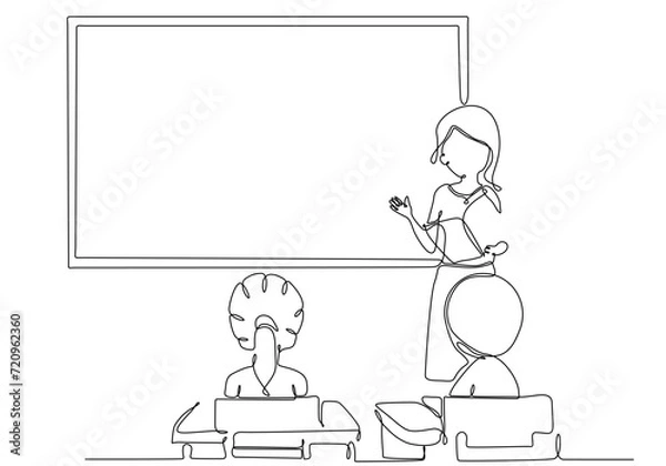 Obraz continuous line drawing students hands Leave a comment with your teacher