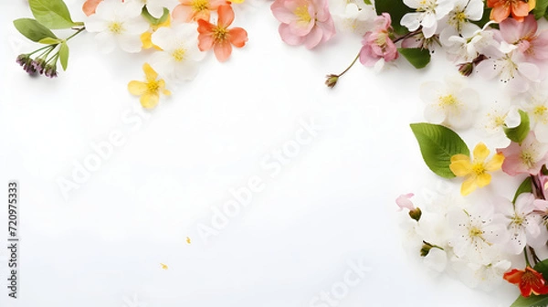 Fototapeta spring flowers on white background with copy space