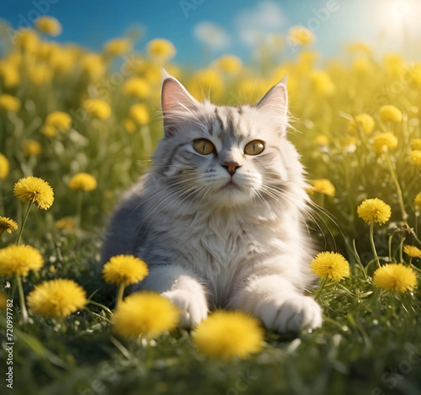 Fototapeta 猫とタンポポ