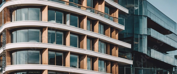 Fototapeta The beauty of minimalistic architecture with an image of a modern building featuring clean lines, large windows, and a serene exterior, emphasizing the importance of whitespace