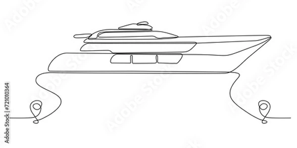 Fototapeta Continuous line drawing of cruise ship line vector icon of port route with starting point and one line - Vector illustration