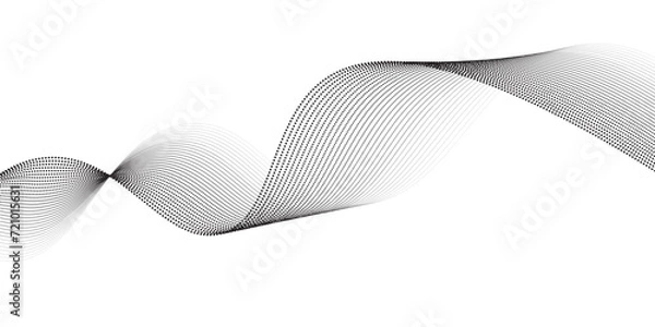 Fototapeta Flowing dots particles wave pattern 3D curve halftone black gradient curve shape isolated on white background. Vector in concept of technology, science, music, modern arts dots wave