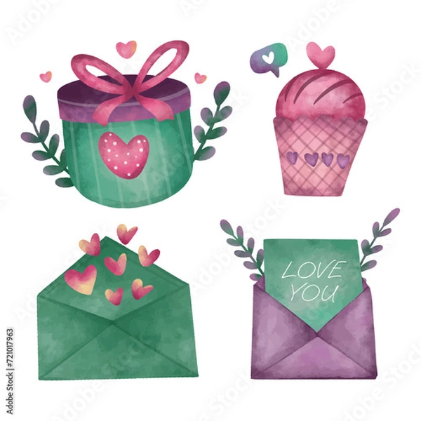 Fototapeta Watercolor valentine days element collection