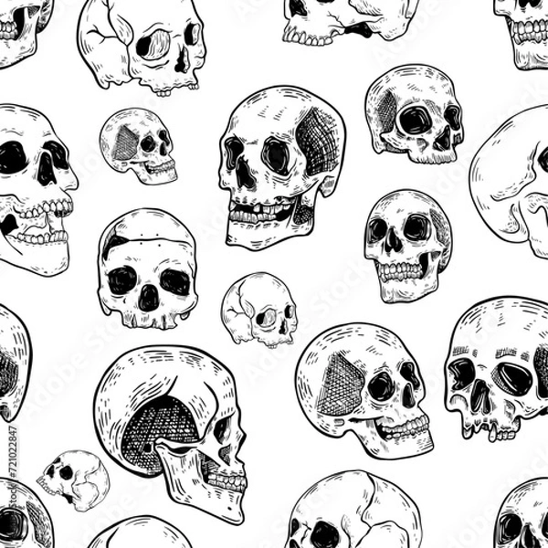 Obraz SEAMLESS PATTERN HANDDRAWN SKULL 