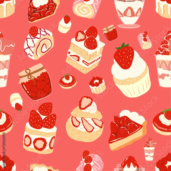 Obraz SEAMLESS PATTERN STRAWBERRY DESSERT