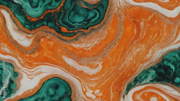 Obraz Emerald and orange marble close up texture