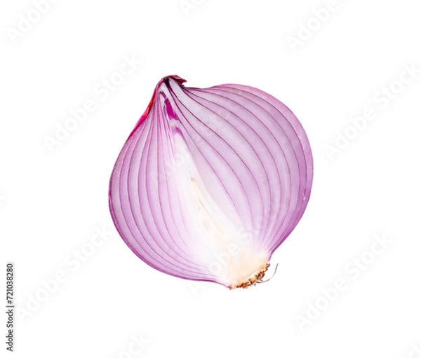 Fototapeta Top view of fresh red or purple onion half isolated on white background with clipping path