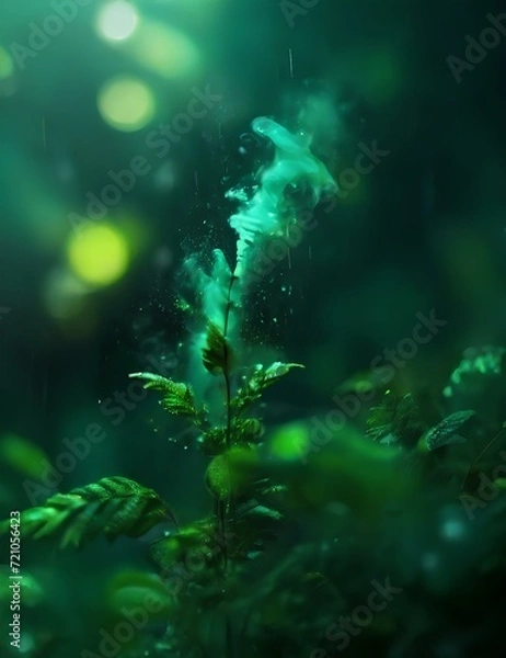 Fototapeta fern in the rain, Generative AI