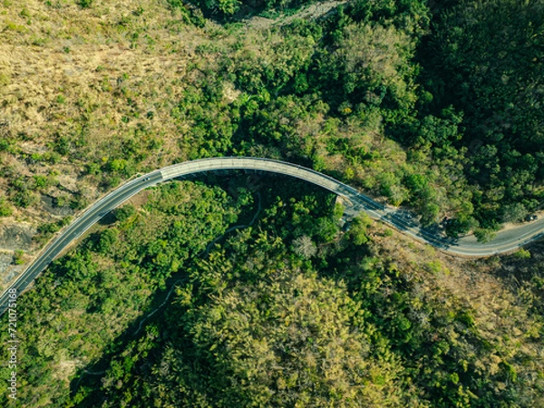 Fototapeta .Aerial view from flying drone Huai Tong Bridge is the highest bridge in Thailand, .the bridge that connects Between the northeastern and northern regions..The bridge is in perfect nature
