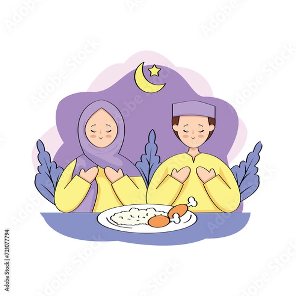 Fototapeta Vector illustration of breaking the fast in the month of Ramadan