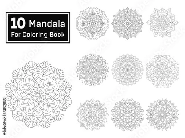 Obraz Bundle of 10 Radiant Symmetry Mandala For Coloring Book Page