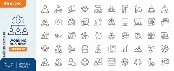Fototapeta Working business  Line Editable Icons set. Editable stroke. Vector illustration	
