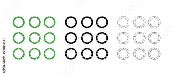 Fototapeta Circles divided in segments vector icons isolated on white background. Simple business chart examples.