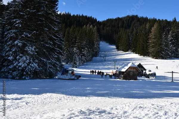 Fototapeta snow covered house in ski resort
