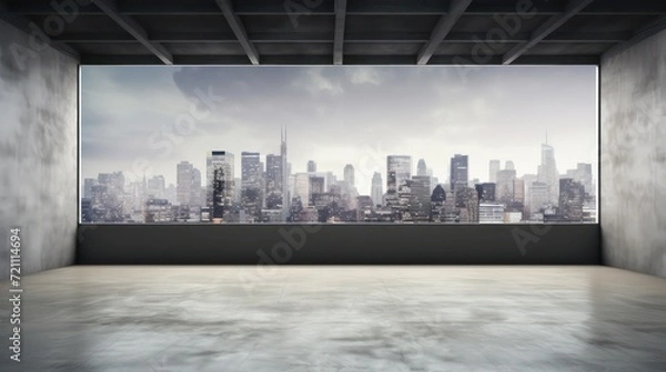 Obraz Midtown New York City Manhattan skyline buildings from high rise windows beautiful expensive real estate empty room interior skyscrapers view cityscape