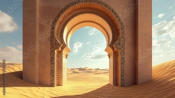 Fototapeta Background of Islamic mosque gate in sand dunes. Generative AI