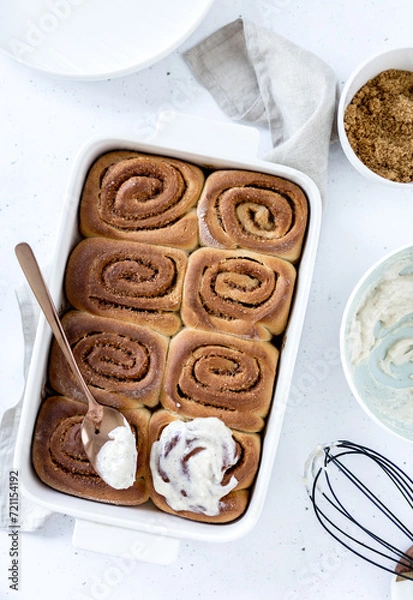 Obraz Cinnamon Rolls white background top view