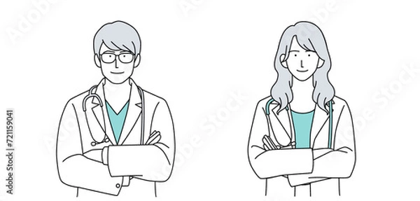 Fototapeta 男女の医師の人物イラスト 聴診器あり