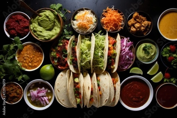 Obraz A taco bar with a variety of toppings.