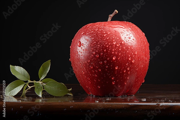 Fototapeta Realistic graphics illustrations with apples background. Red and green apples mix. Apple stay on stolen 3d digital photo.  Realistic apple with leaf. Rain and dew drops on apple set.