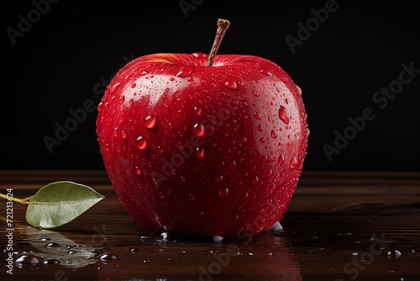 Fototapeta Realistic graphics illustrations with apples background. Red and green apples mix. Apple stay on stolen 3d digital photo.  Realistic apple with leaf. Rain and dew drops on apple set.