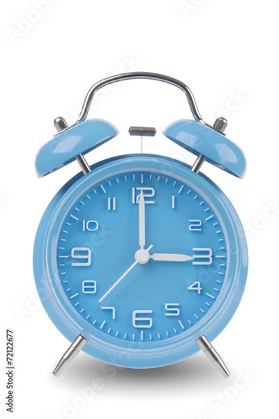 Fototapeta Blue alarm clock isolated on white