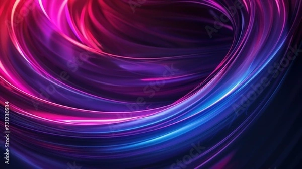 Fototapeta Neon lighting lines and waves in purple and blue  background. Colorful glowing energy  flow swirls background. Generative AI.